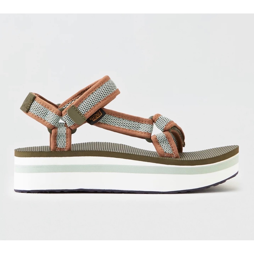 Teva Flatform Universal Mesh Print Sandal Size 7 Olive Platform Sandals